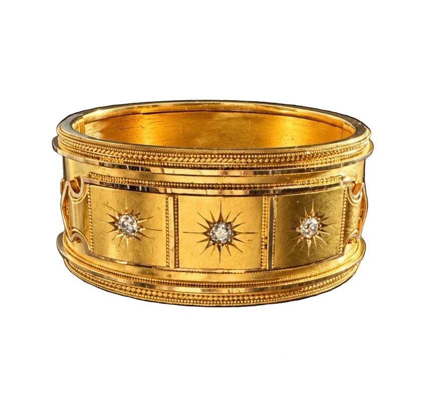 Antique 18k Gold Diamond Star Bangle