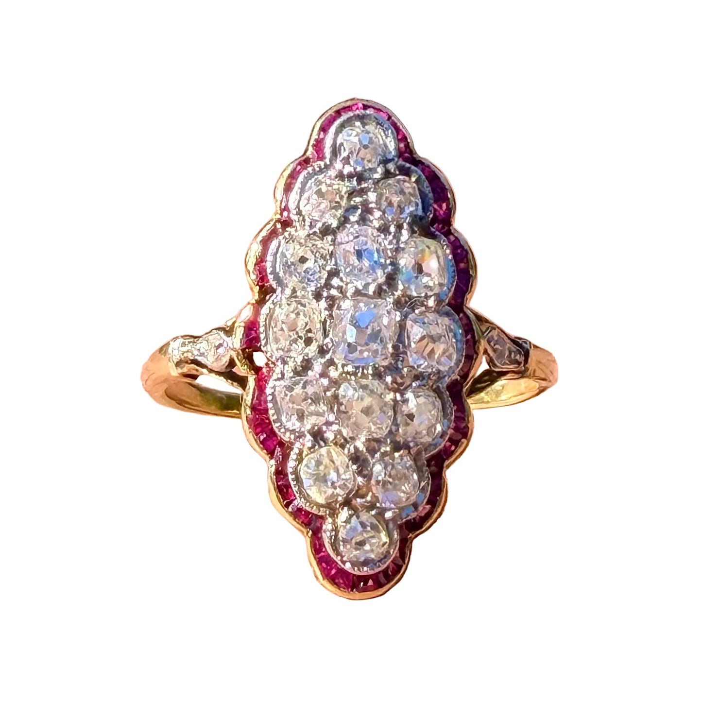 Victorian Ruby and Diamond Navette Ring