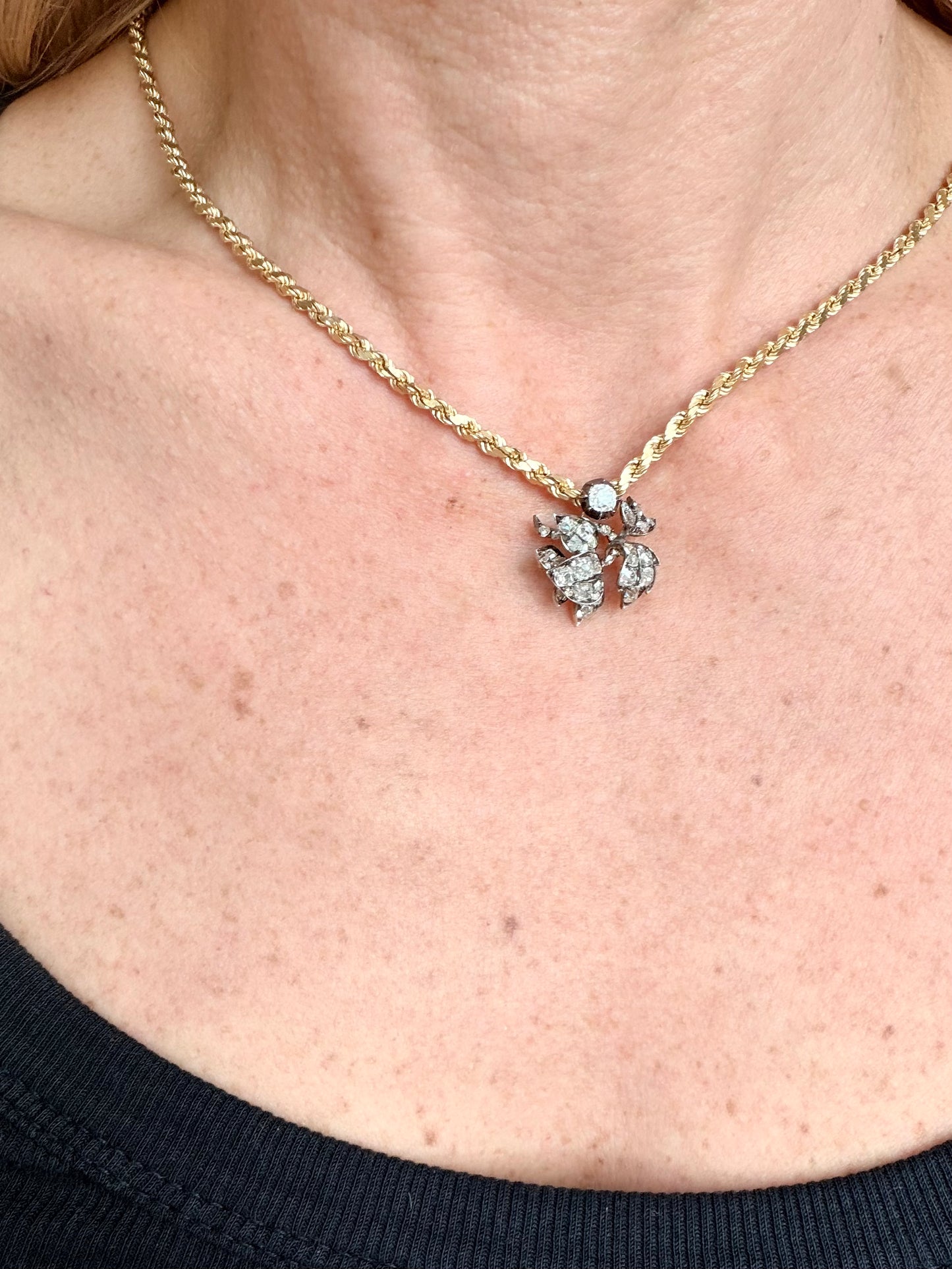 Victorian Old Mine Cut Diamond Floral Earrings and Pendants