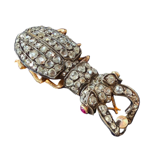 Victorian Diamond Stag Beetle Brooch