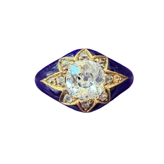 Antique Diamond and Blue Enamel Star Ring