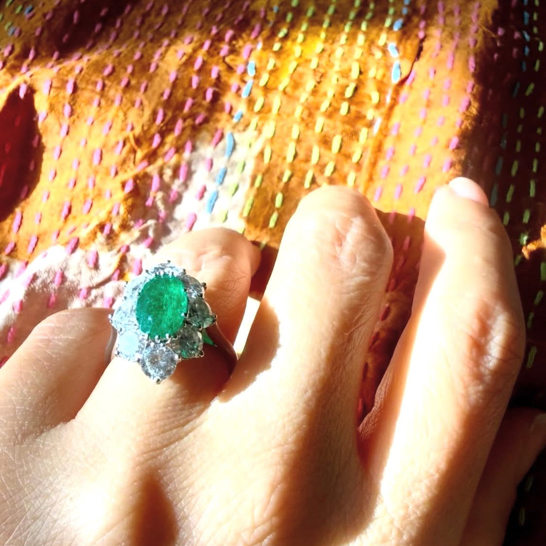 Vintage Cartier Emerald and Diamond Cluster Ring