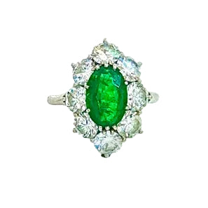 Vintage Cartier Emerald and Diamond Cluster Ring