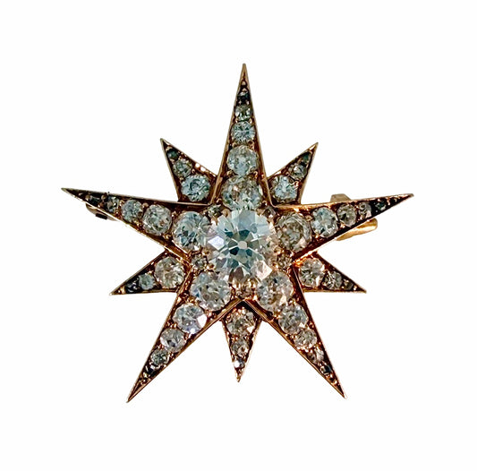 Victorian Old Cut Diamond Star Brooch