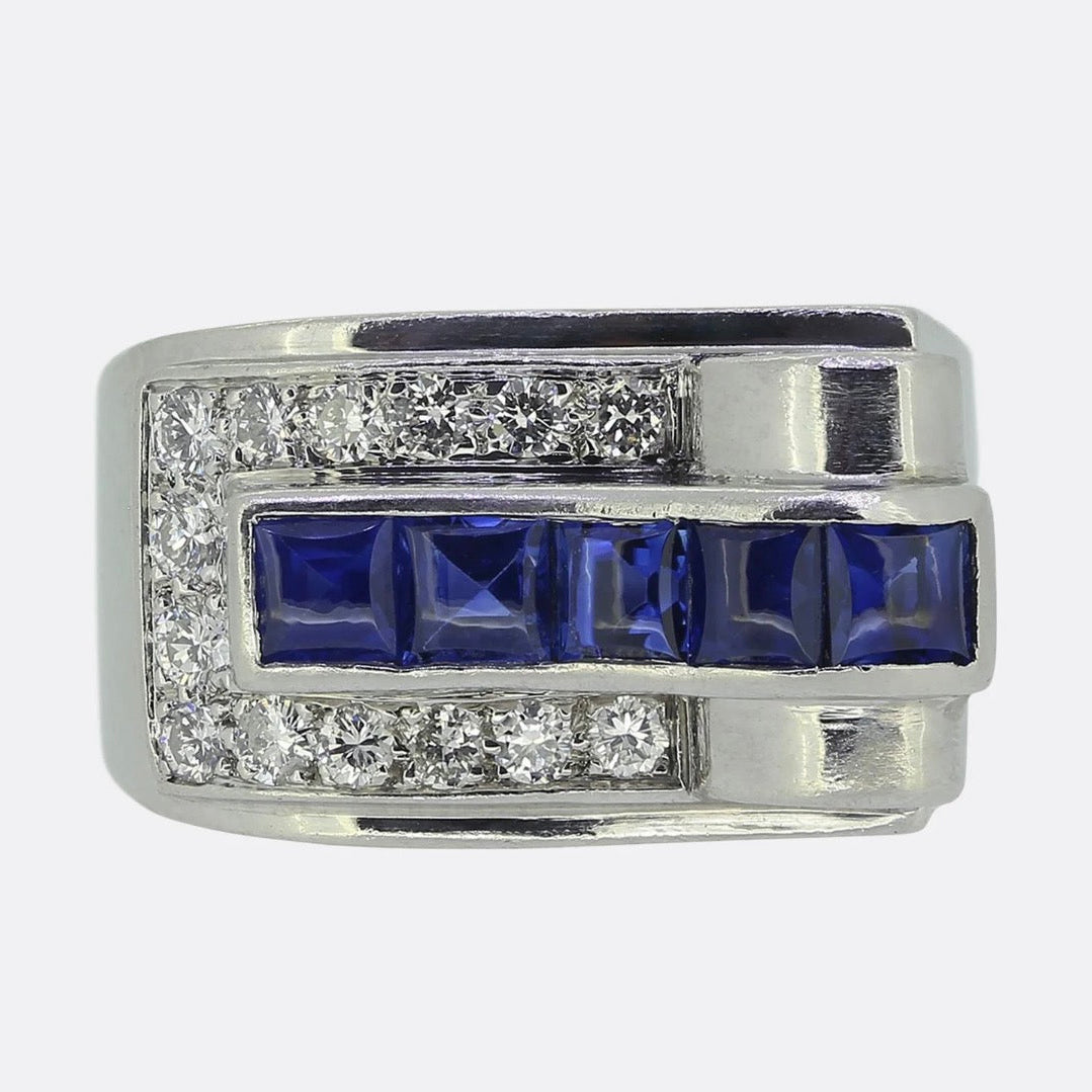 Retro Cartier Sapphire and Diamond Tank Ring