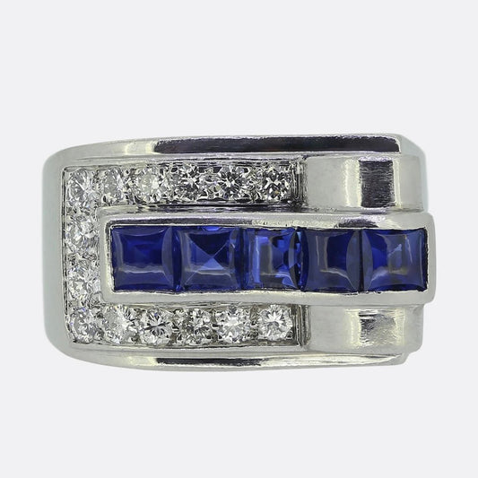 Retro Cartier Sapphire and Diamond Tank Ring