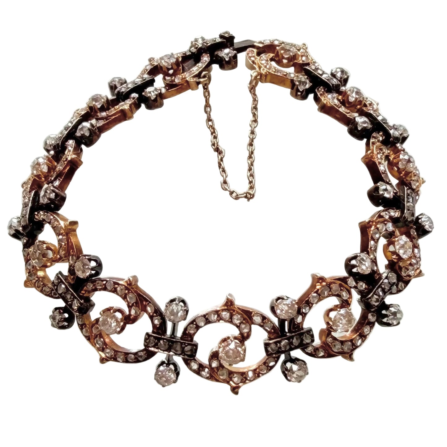 Antique French Diamond Oval & Barbell Link Bracelet, circa 1880s–1900