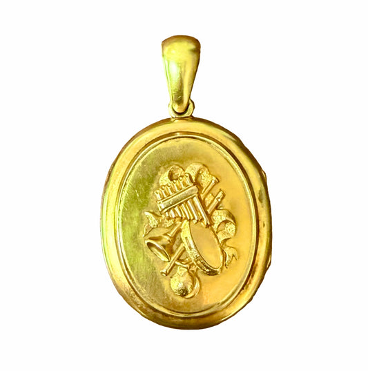 Antique 18k Gold Musical Instrument Locket Circa 1872