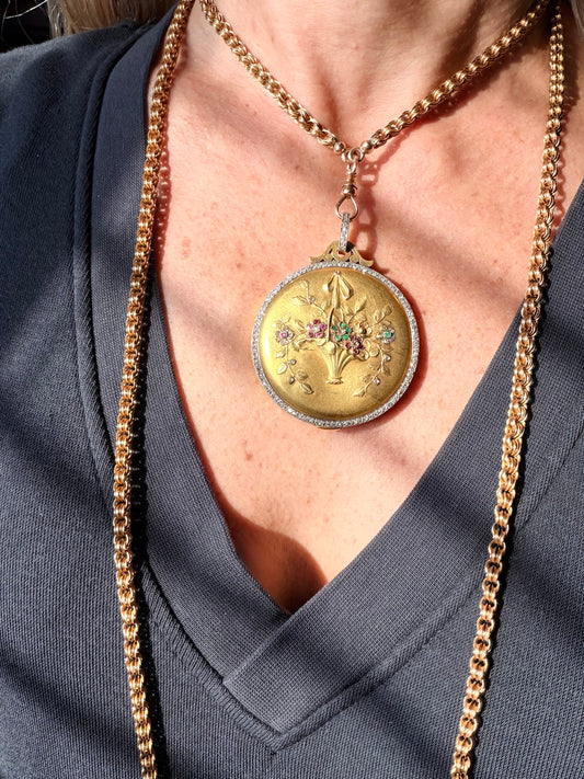 Antique French Gemset Sliding Mirror Locket Pendant