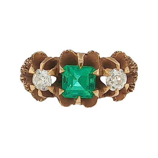 Vintage Emerald & Diamond Floral Ring