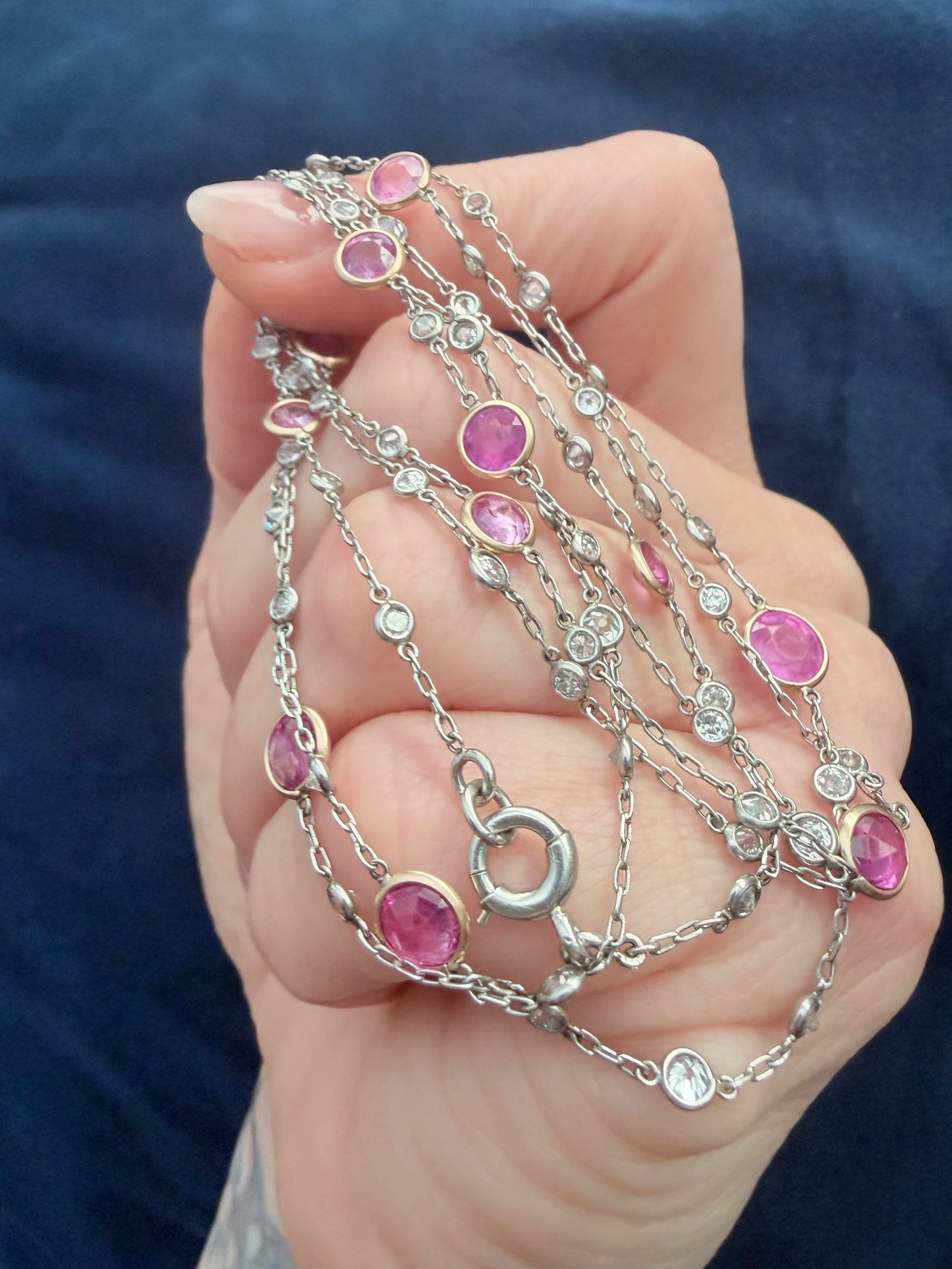Belle Époque Pink Sapphire and Diamond Station Necklace