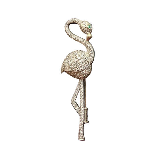Vintage Diamond Flamingo Brooch