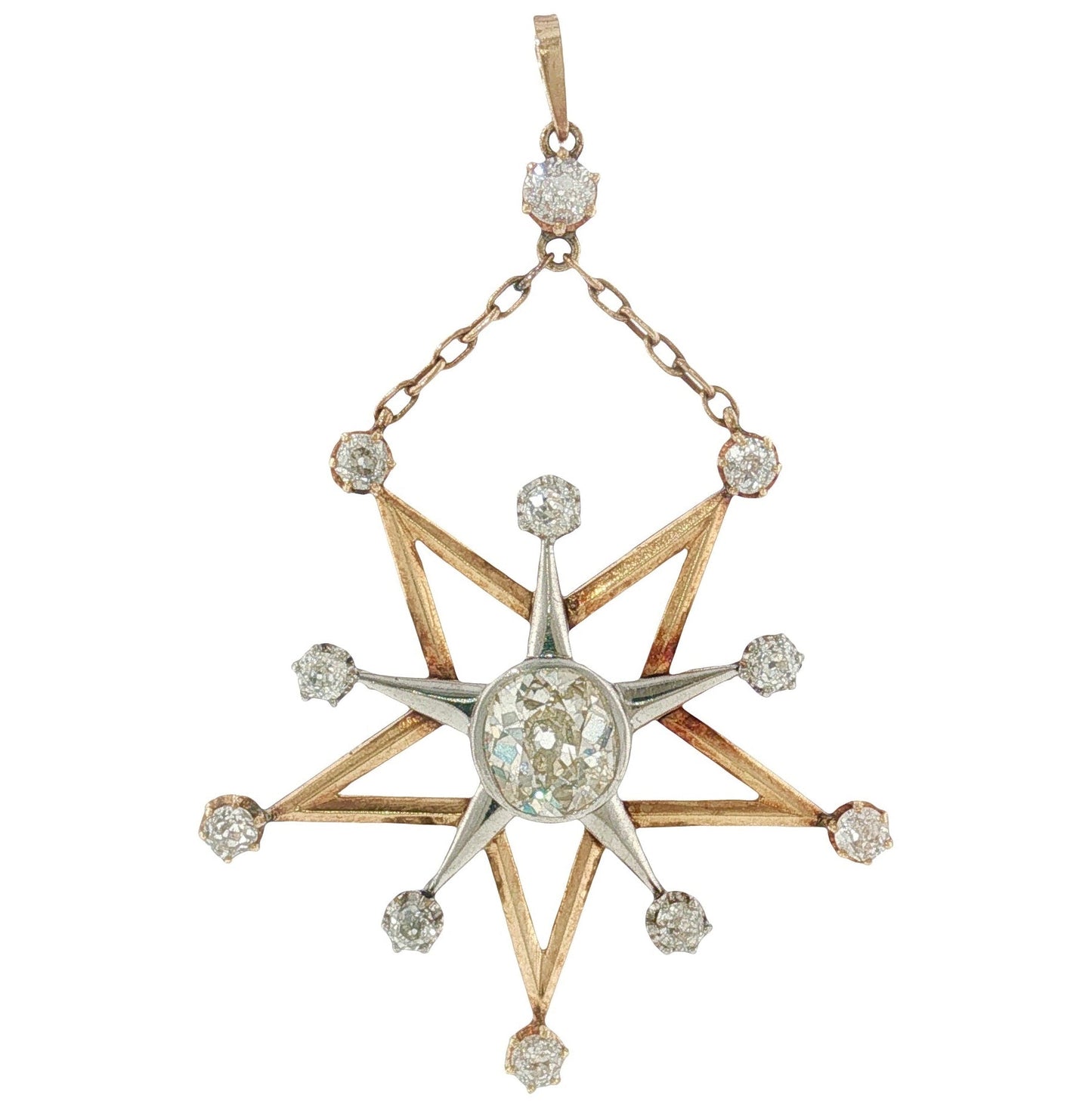 Antique Two-Tone Diamond Star Dangle Pendant