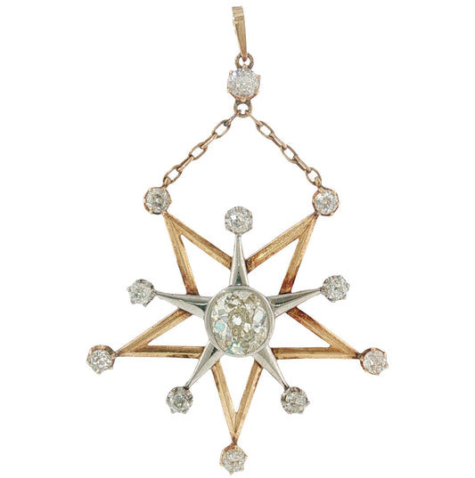 Antique Two-Tone Diamond Star Dangle Pendant