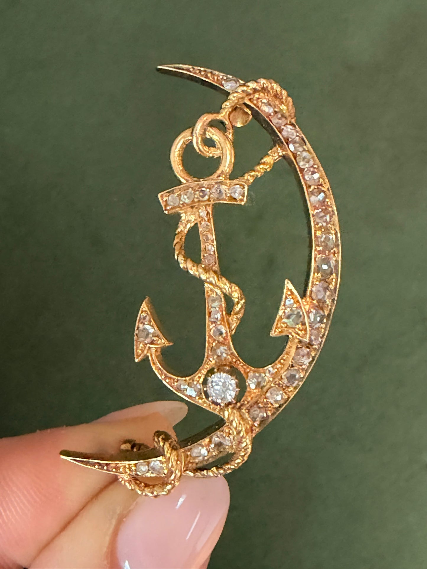 Victorian Diamond Anchor and Moon Brooch