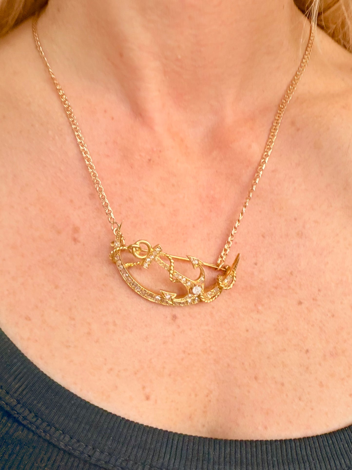 Victorian Diamond Anchor and Moon Brooch