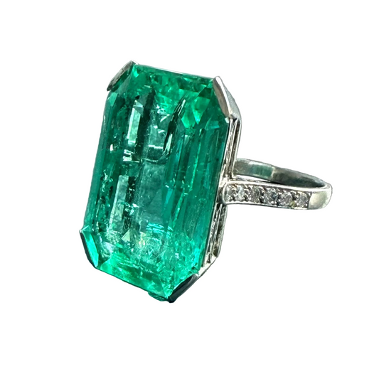 Belle Époque 18.05 Carat Colombian Emerald & Diamond Ring