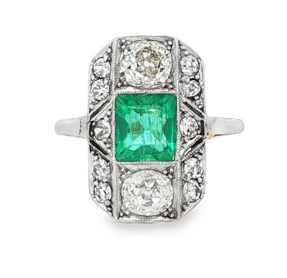 Art Deco Emerald and Diamond Ring