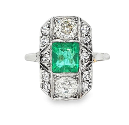 Art Deco Emerald and Diamond Ring