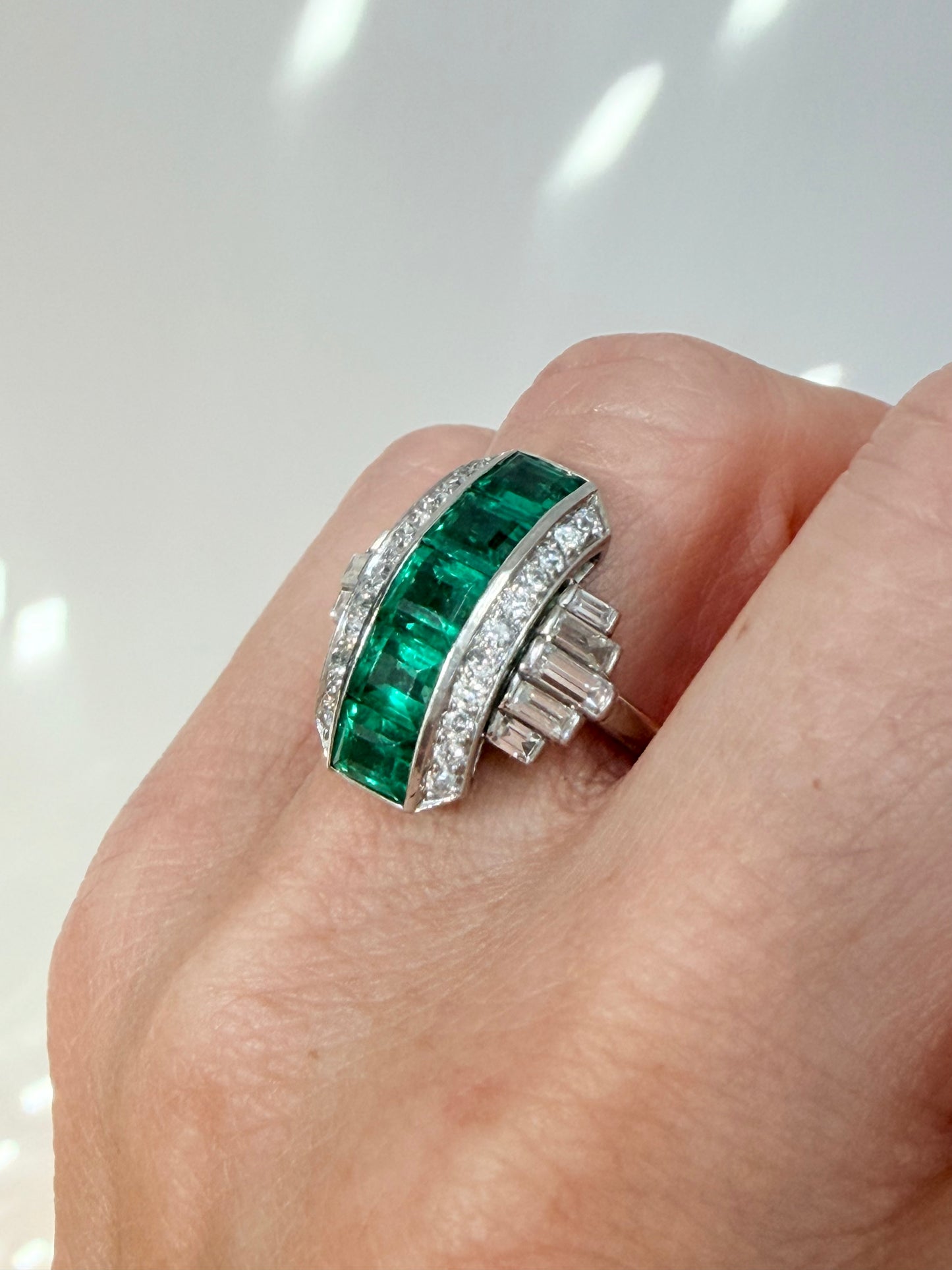 Art Deco Emerald and Diamond Platinum Dress Ring, circa 1920s