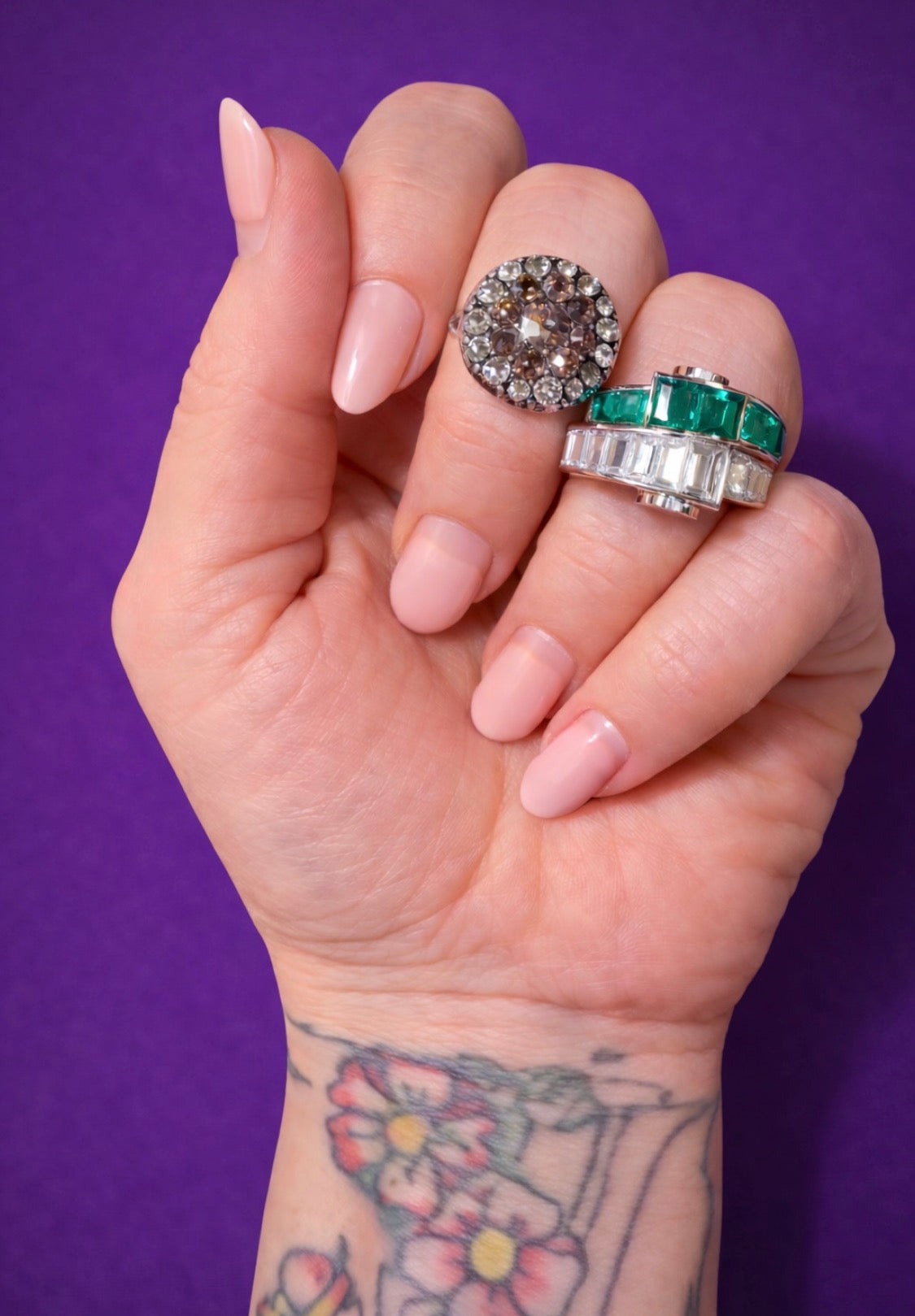 Vintage Emerald and Diamond Bypass Ring