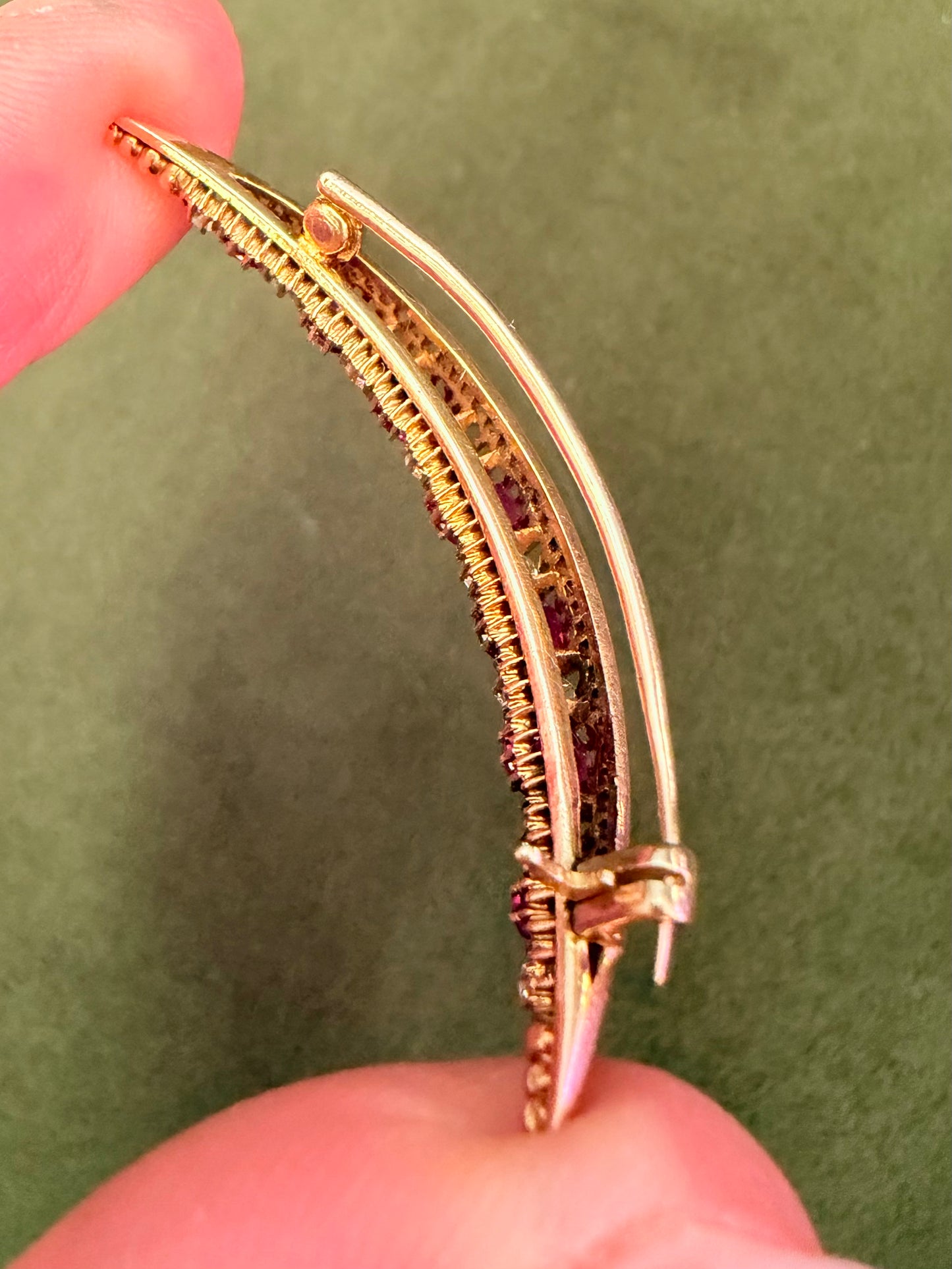 Edwardian Ruby and Diamond Crescent Brooch