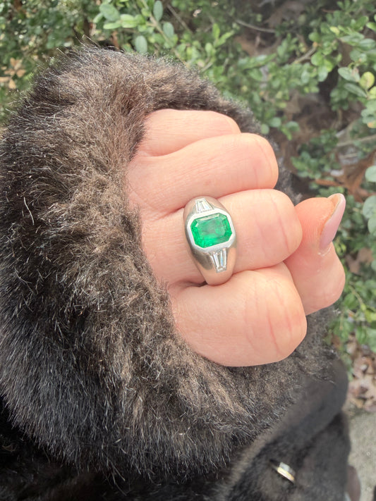 Vintage Platinum Emerald and Diamond Ring