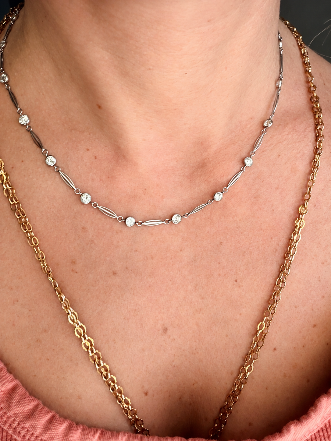 Art Deco Diamond Station Necklace