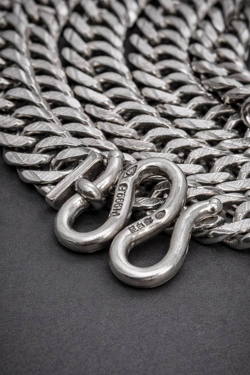 Vintage Platinum Flat Curb Link Chain