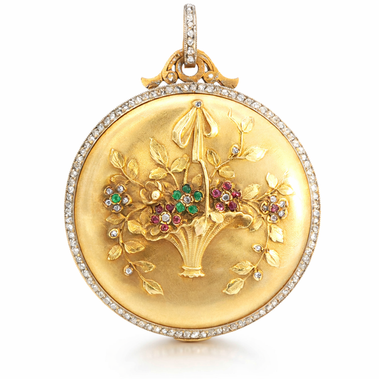 Antique French Gemset Sliding Mirror Locket Pendant
