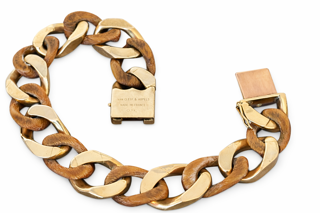 Vintage VCA 18k and Wood Link Curb Bracelet