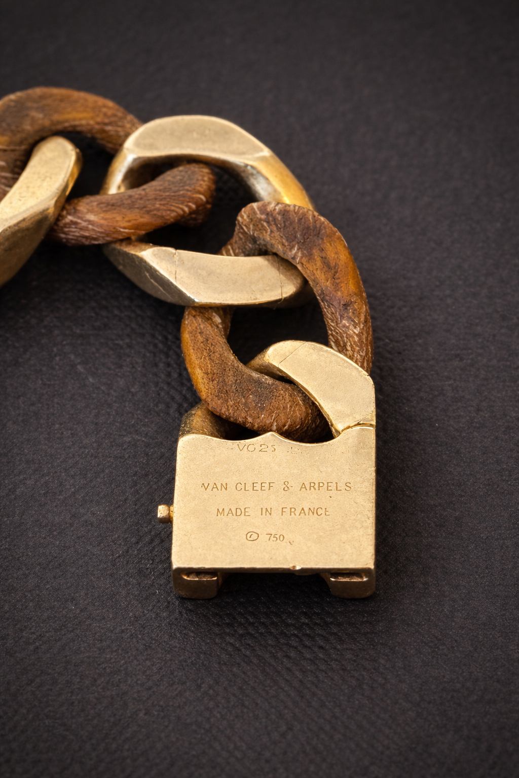 Vintage VCA 18k and Wood Link Curb Bracelet