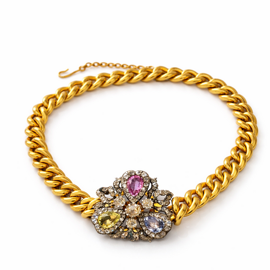 Antique Mellerio dits Meller Gemset Clover Curb Bracelet