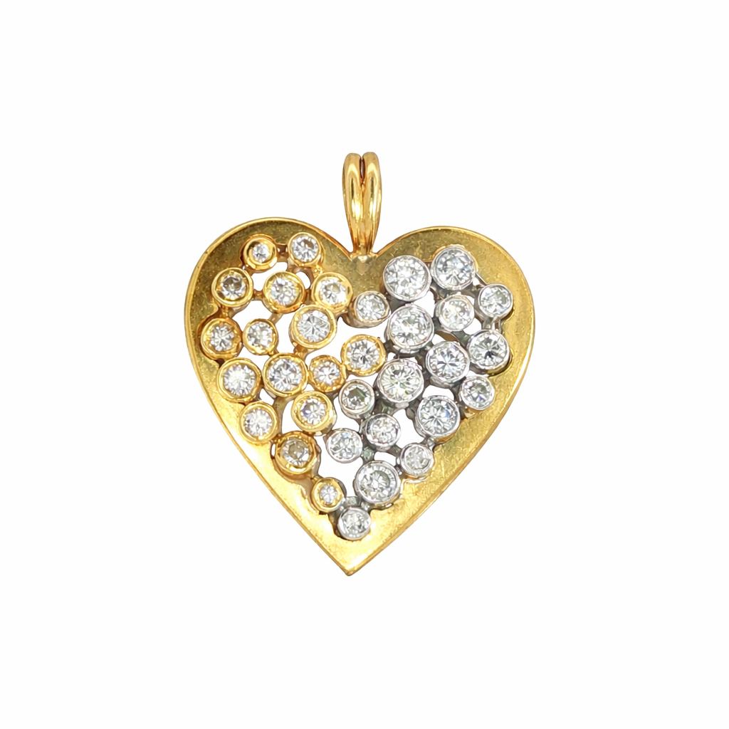 Vintage Two tone Diamond Set Heart Pendant