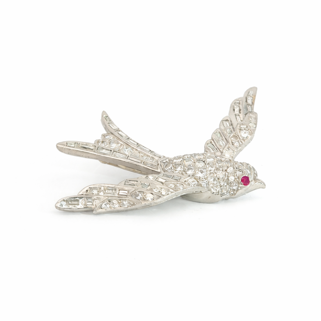 Circa 1940's Vintage Diamond Swallow Brooch