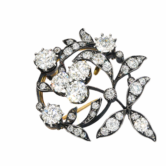 Victorian Diamond Garden Clover Brooch