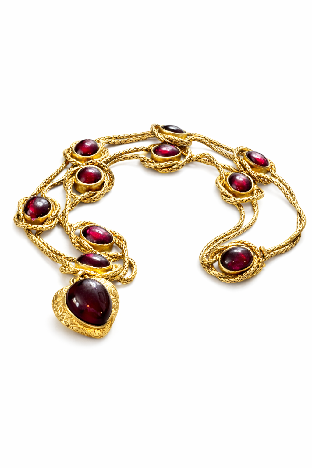 Georgian Cabochon Garnet Heart Necklace
