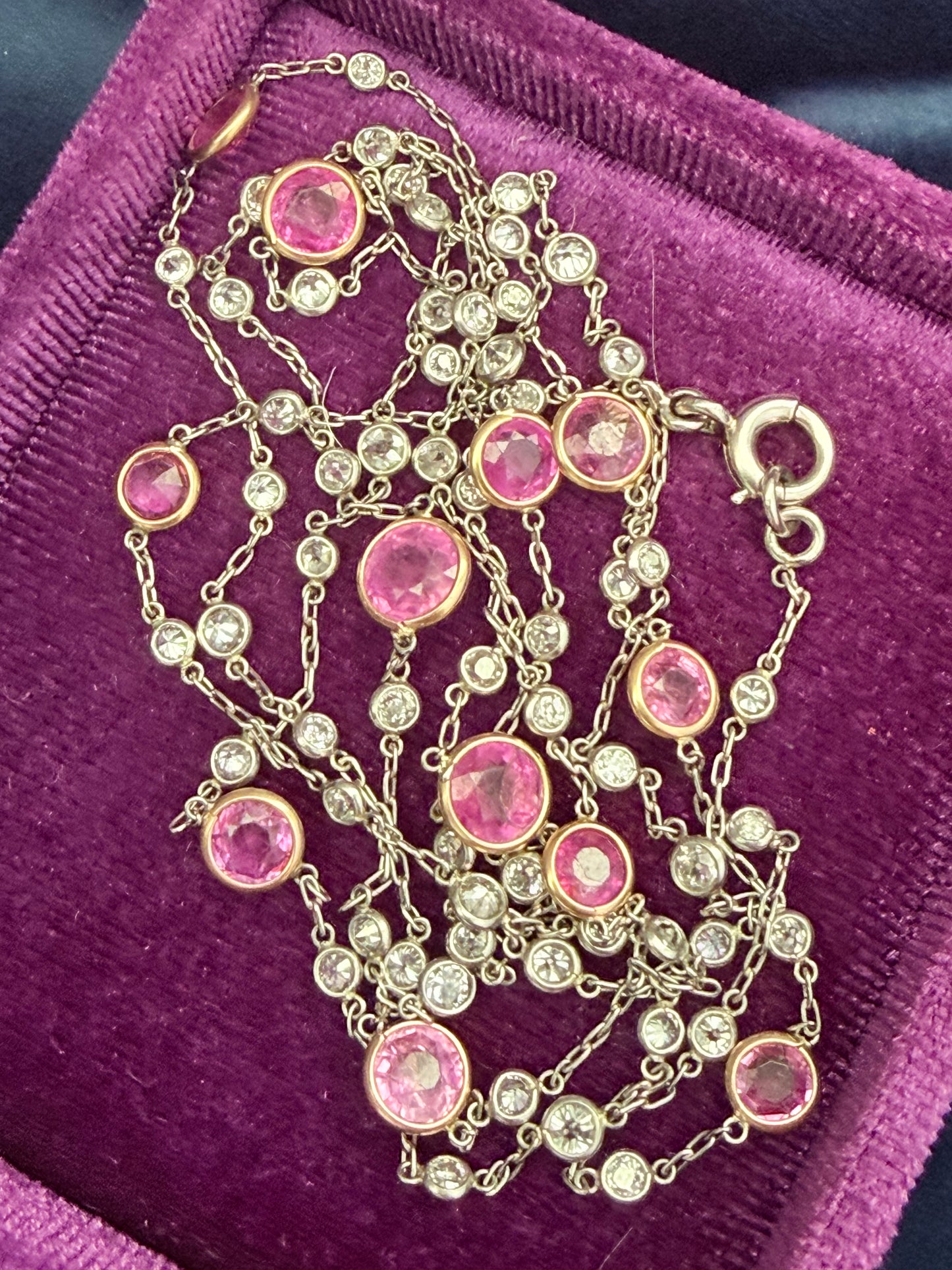Belle Époque Pink Sapphire and Diamond Station Necklace