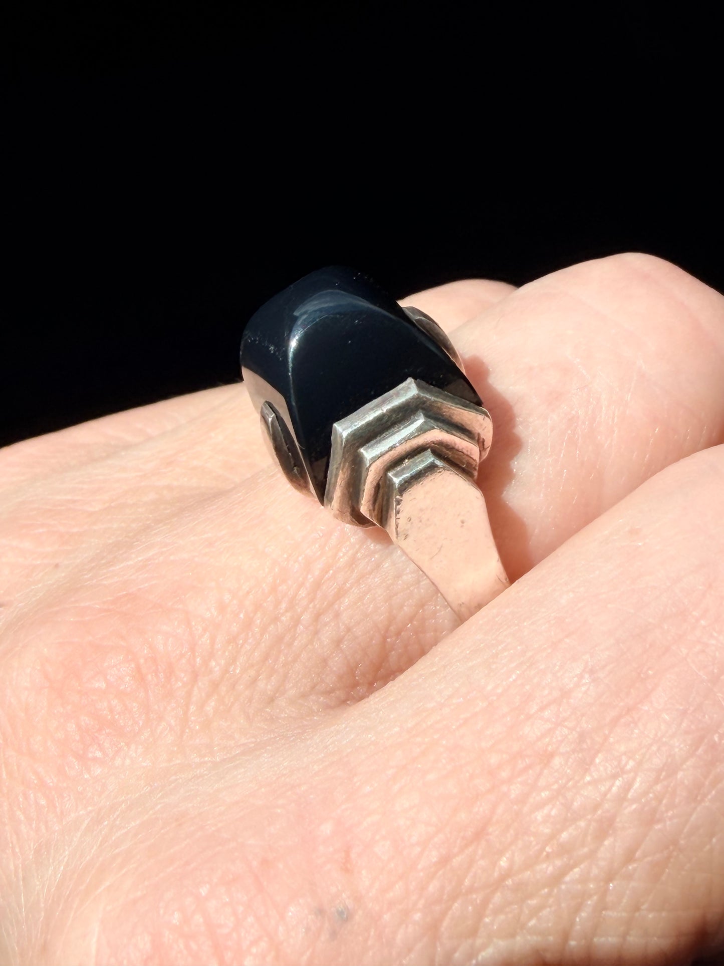 Art Deco Rare Jean Després Onyx and Silver Ring - Circa 1929