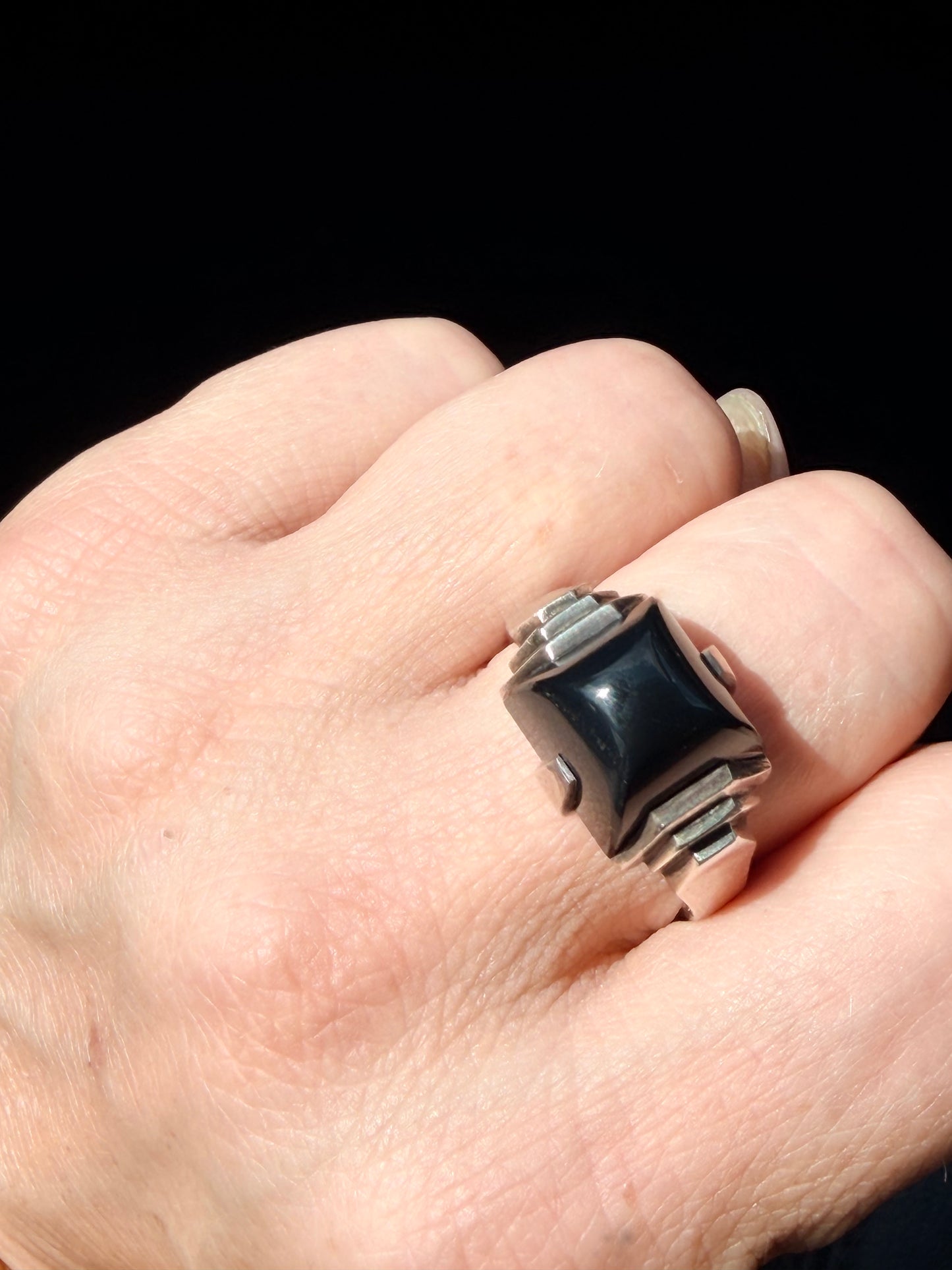 Art Deco Rare Jean Després Onyx and Silver Ring - Circa 1929