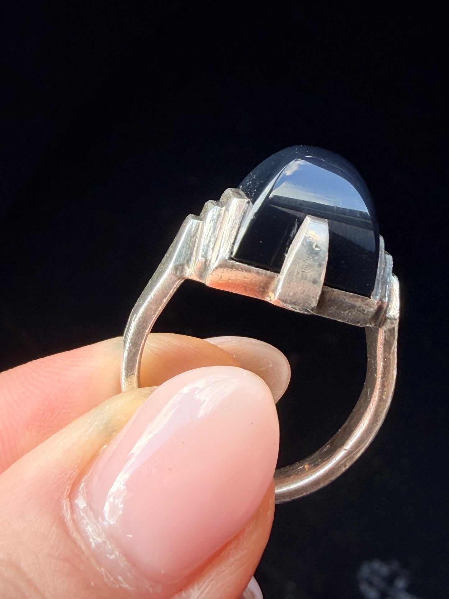 Art Deco Rare Jean Després Onyx and Silver Ring - Circa 1929
