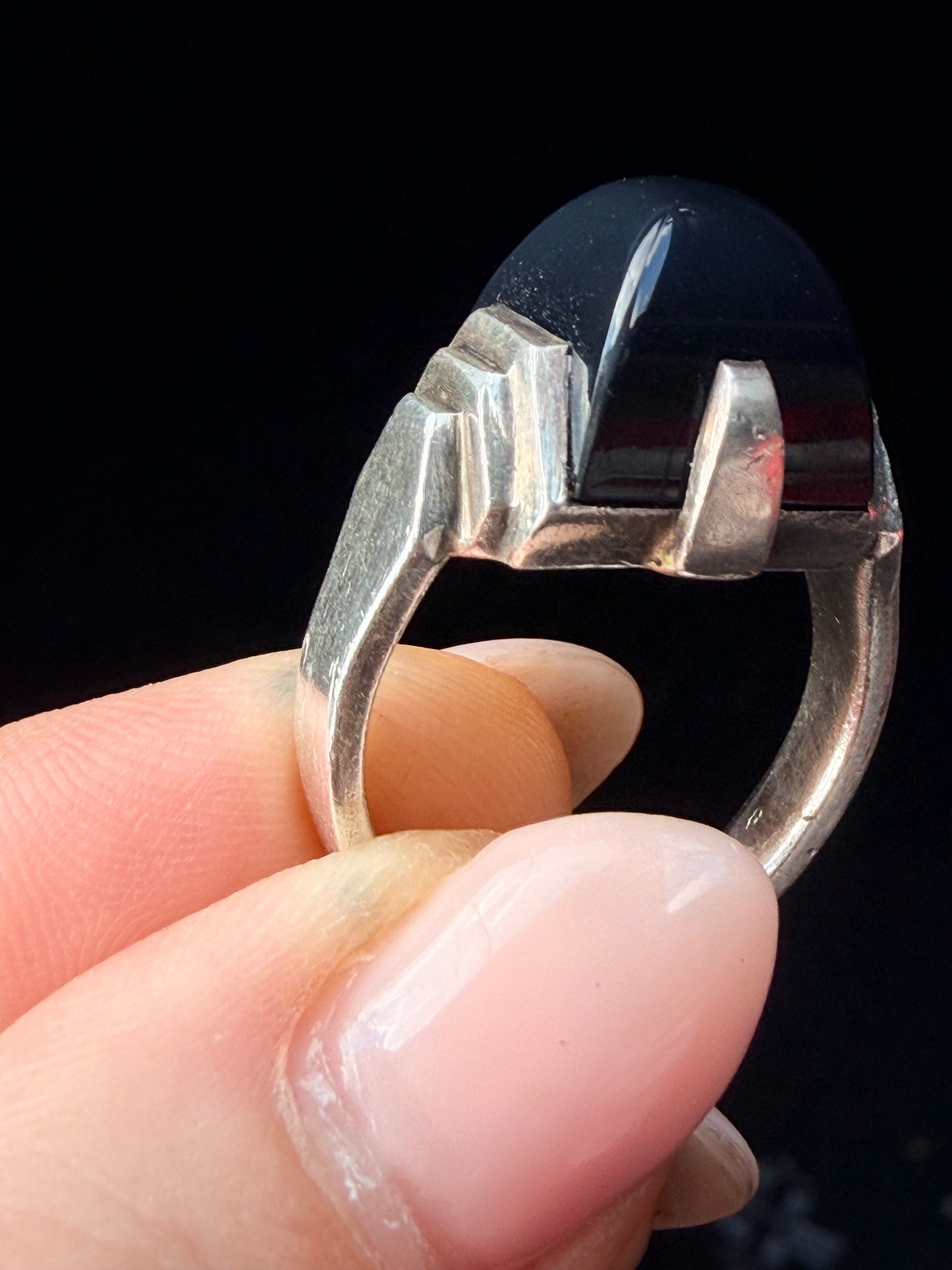 Art Deco Rare Jean Després Onyx and Silver Ring - Circa 1929