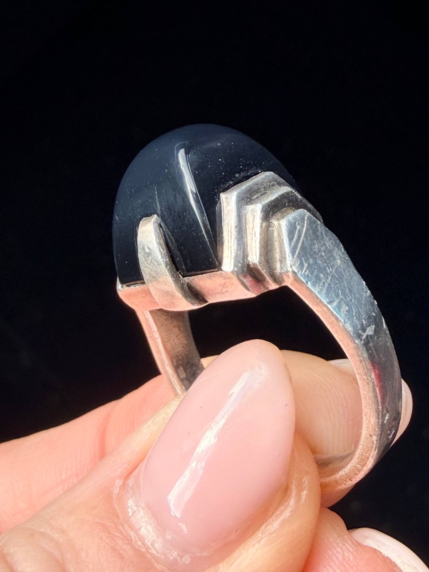 Art Deco Rare Jean Després Onyx and Silver Ring - Circa 1929