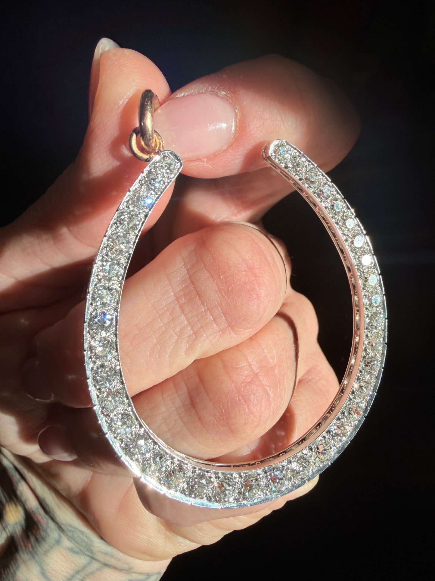Large Old Cut Diamond Horseshoe Pendant Circa. 1900