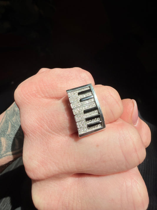Vintage Diamond and Onyx Piano Key Ring