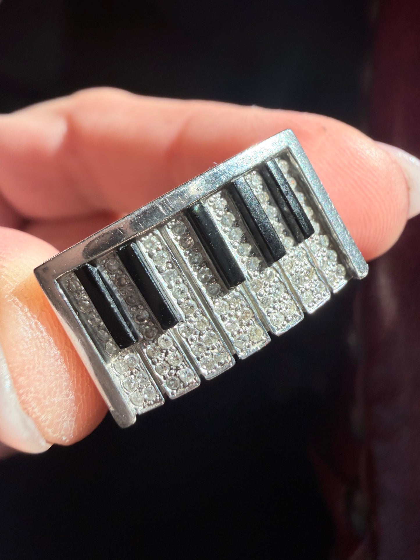 Vintage Diamond and Onyx Piano Key Ring