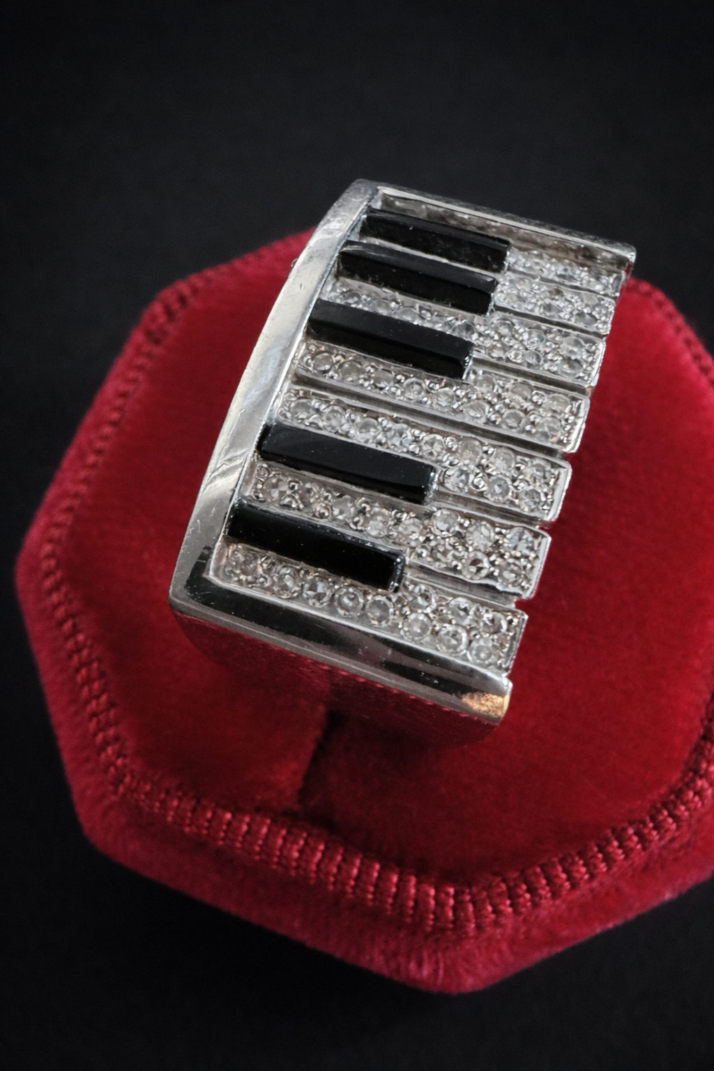 Vintage Diamond and Onyx Piano Key Ring