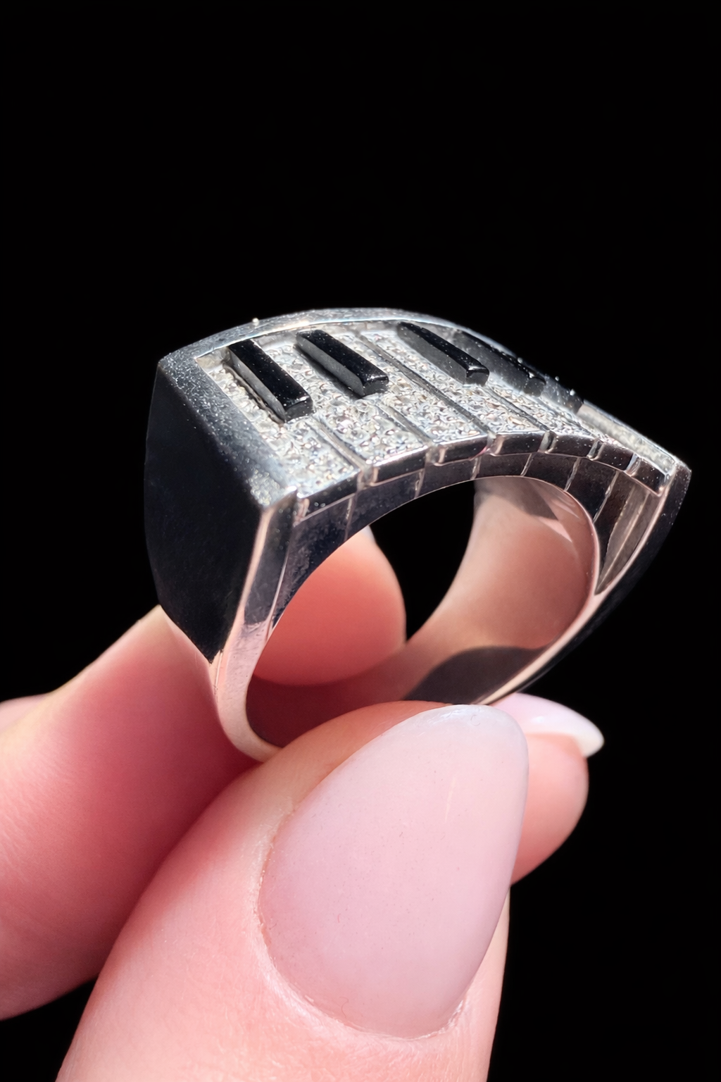 Vintage Diamond and Onyx Piano Key Ring