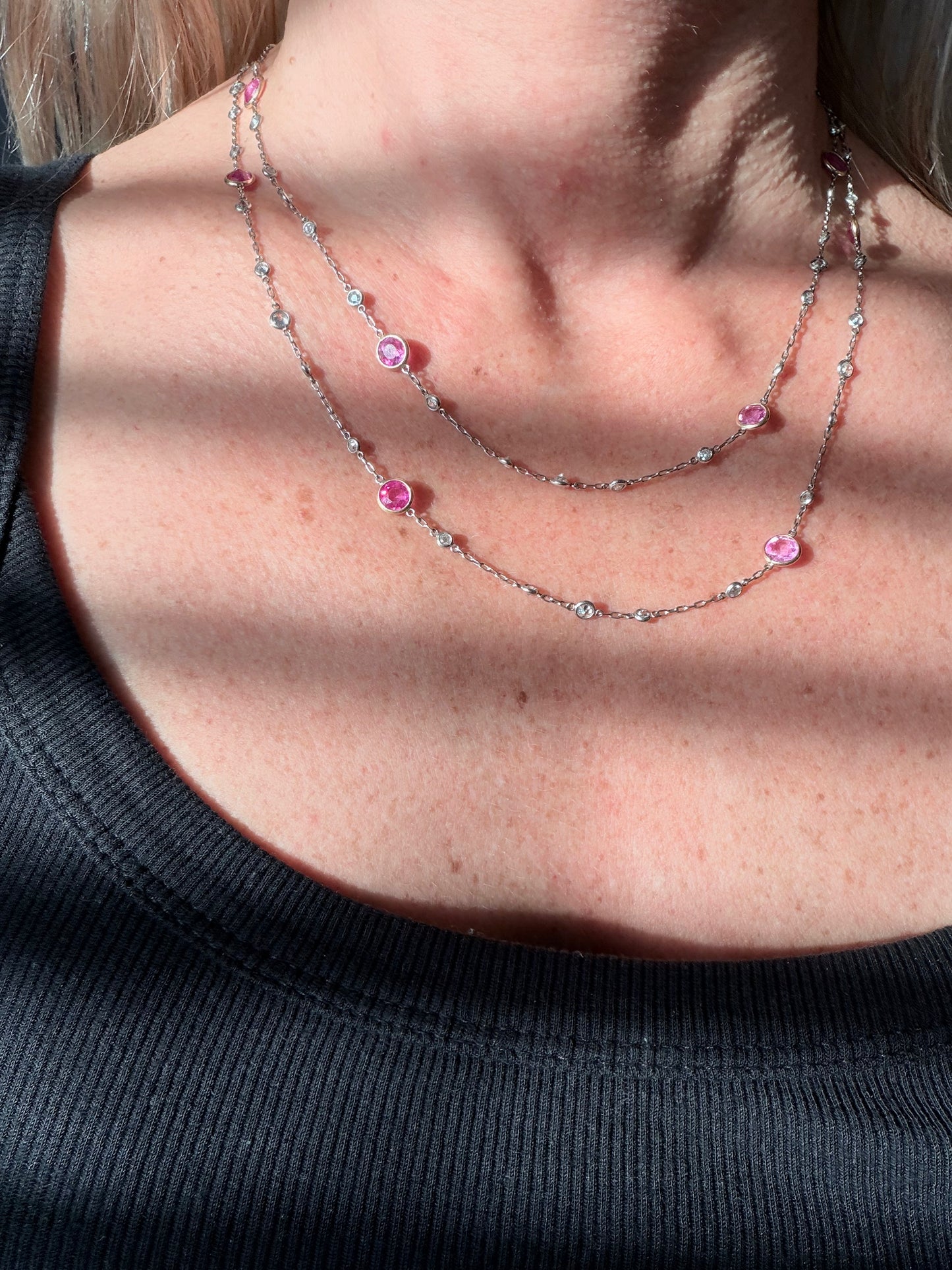 Belle Époque Pink Sapphire and Diamond Station Necklace