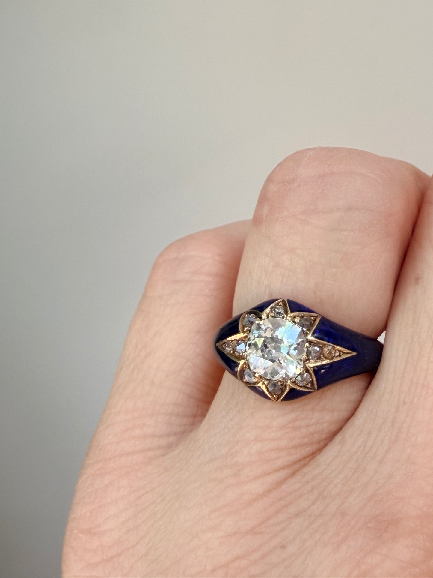 Antique Diamond and Blue Enamel Star Ring
